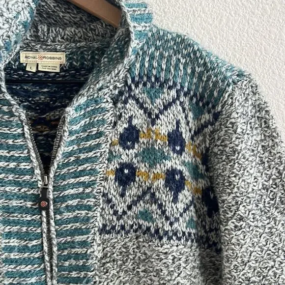 Royal Robbins Knit Zip Up Hoodie Sweater Wool Blend Women’s Large Blue Gray L - Picture 4 of 7